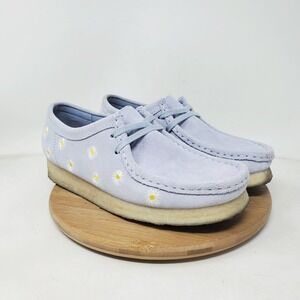 Clarks Wallabee Shoes Women 8 Light Blue Daisy Suede Boho Chunky Mocassin‎ Crepe